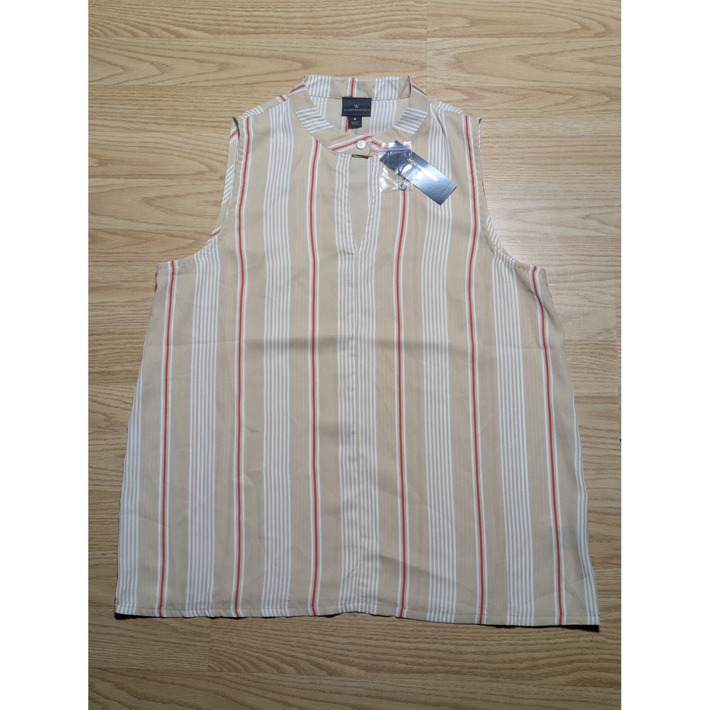 Worthington Womens Wendy Stripe Sleeveless Blouse Tan Orange Small
